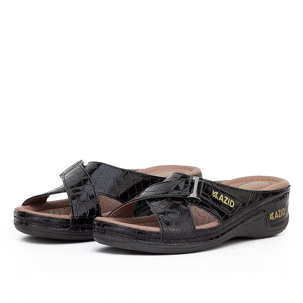 0621 sandale médical en cuir femme noir verni