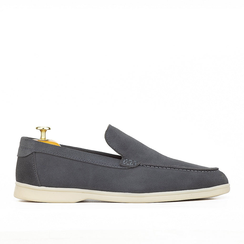 0110 Chaussures Homme Mocassins sports en cuir daim navy gris