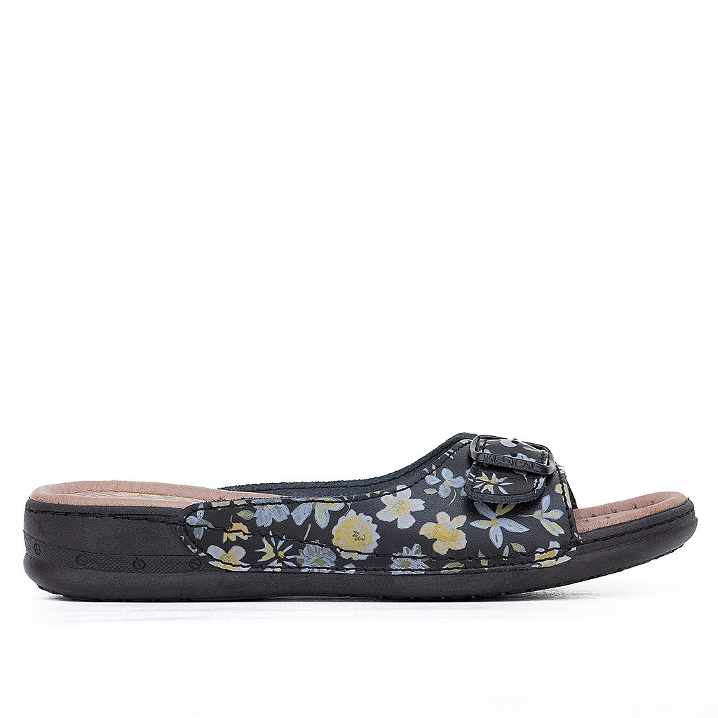 046 sandale médical en cuir femme noir