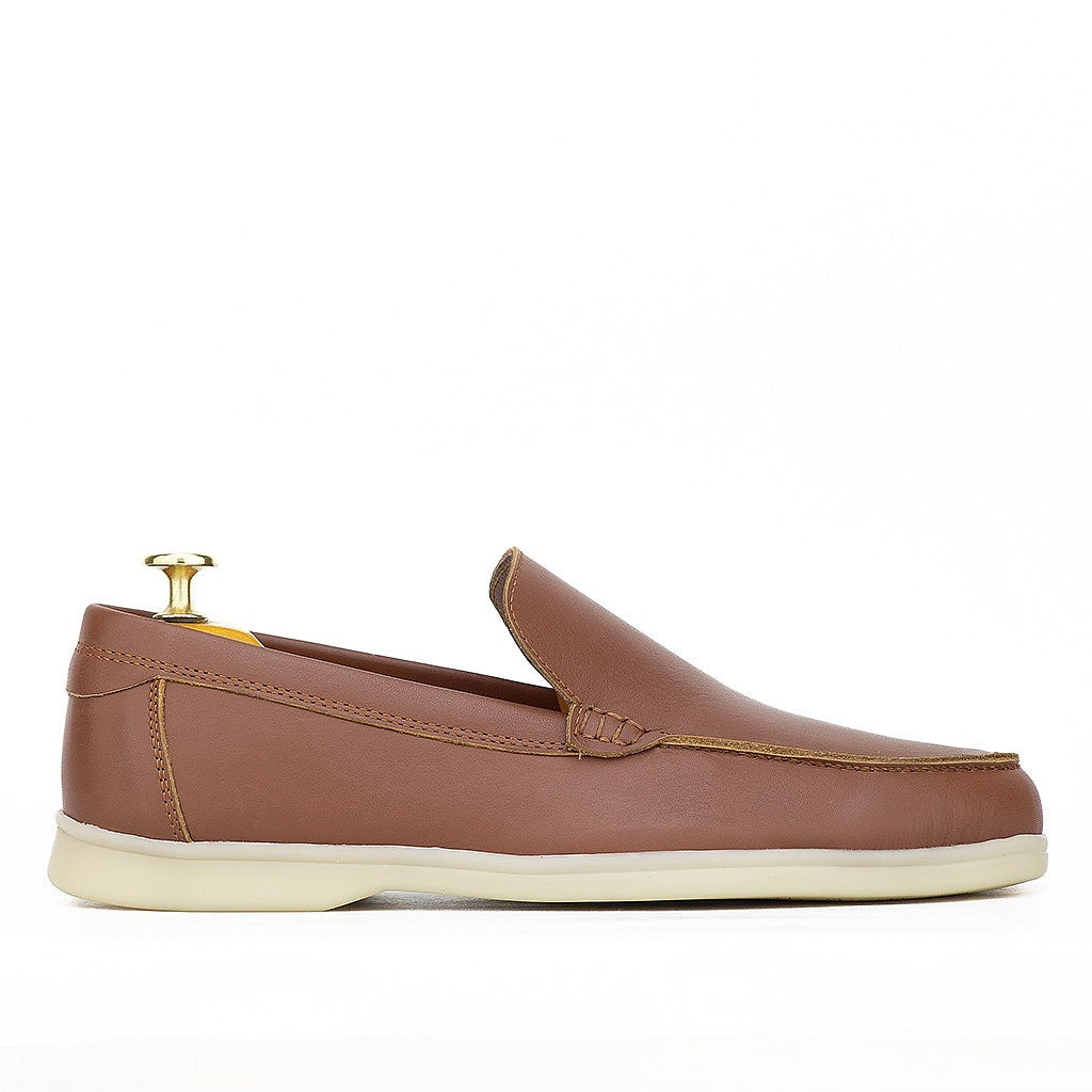 0110c Chaussures Homme Mocassins sports en cuir tabac