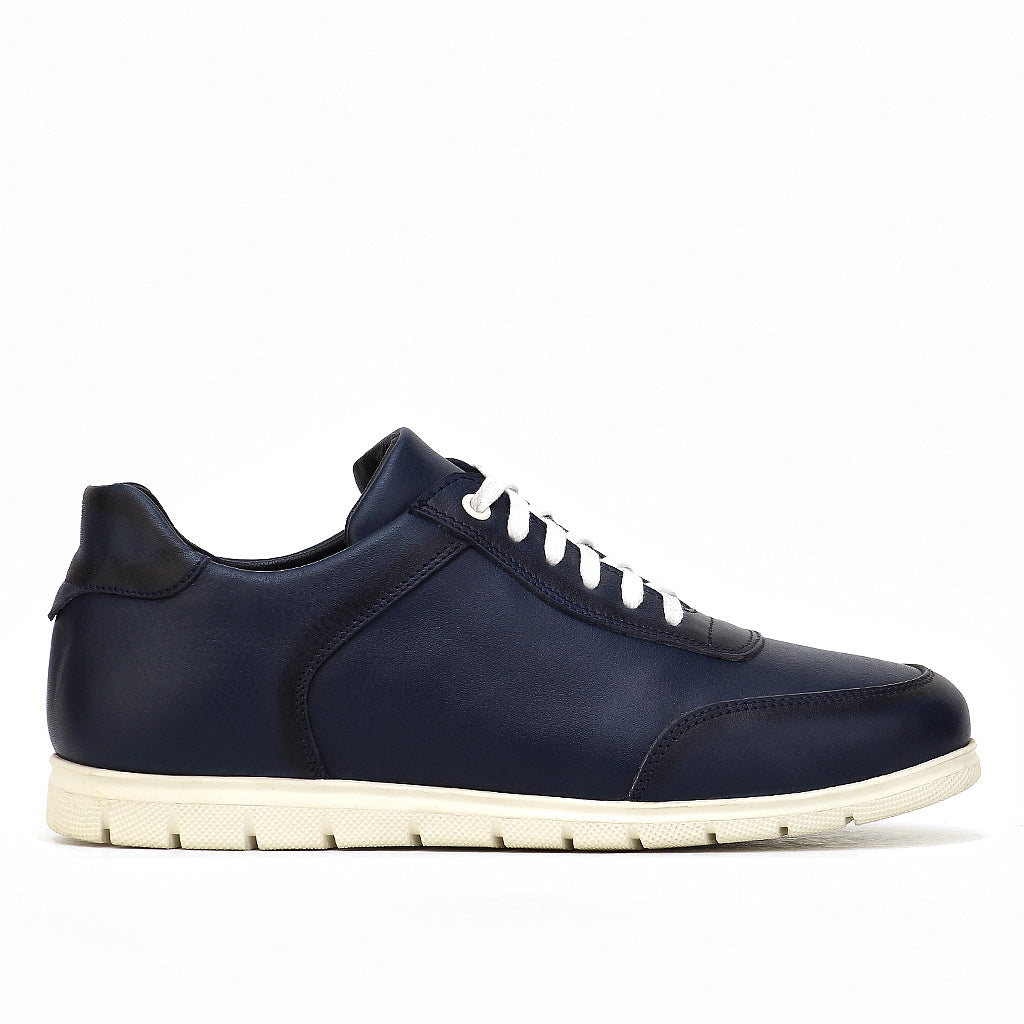 048 Chaussure Sneaker Homme en cuir bleumarin