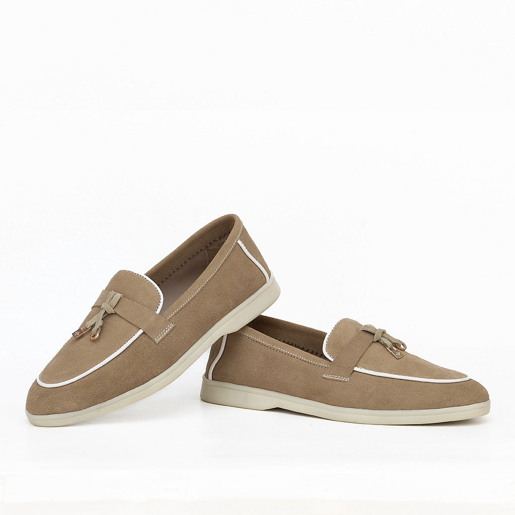 0116 chaussure femmes en cuir daim biege garnie