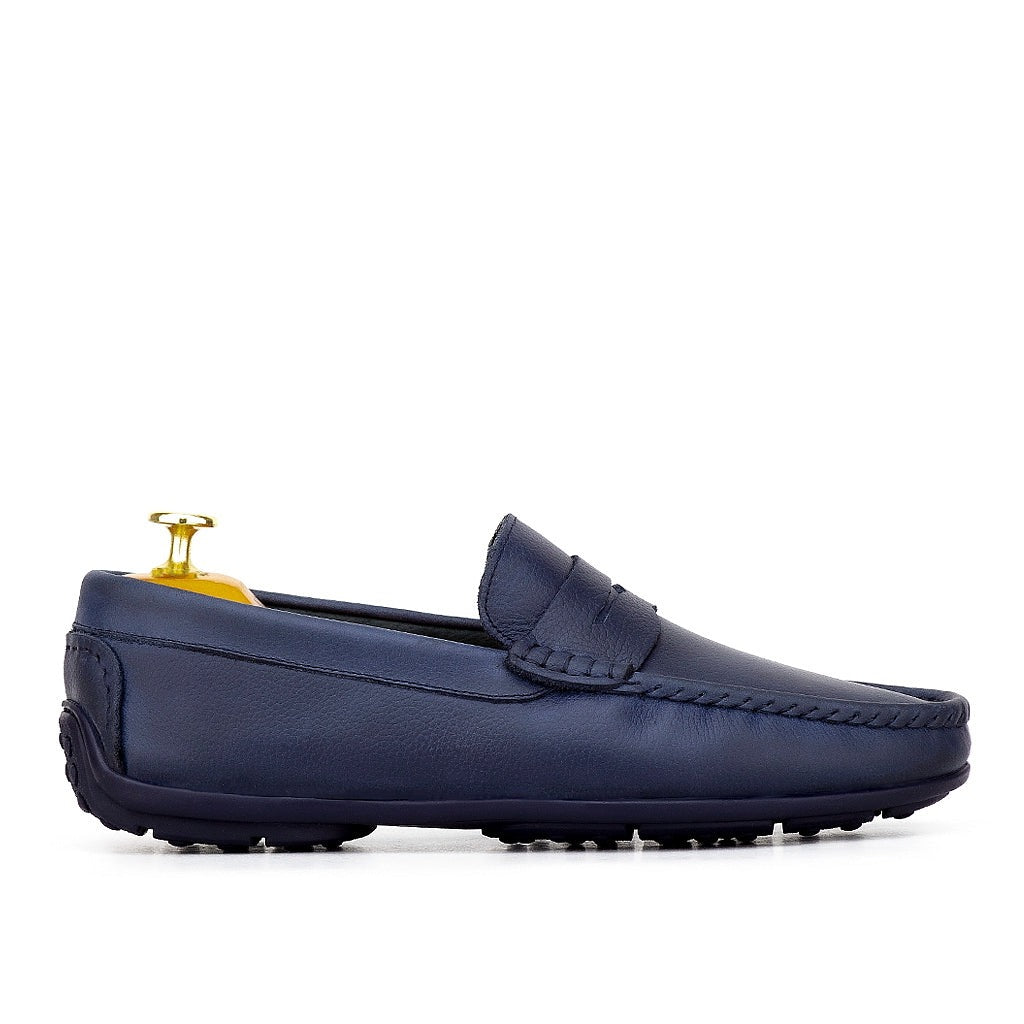 0195 Chaussures Homme Mocassins sports en cuir bleu marin