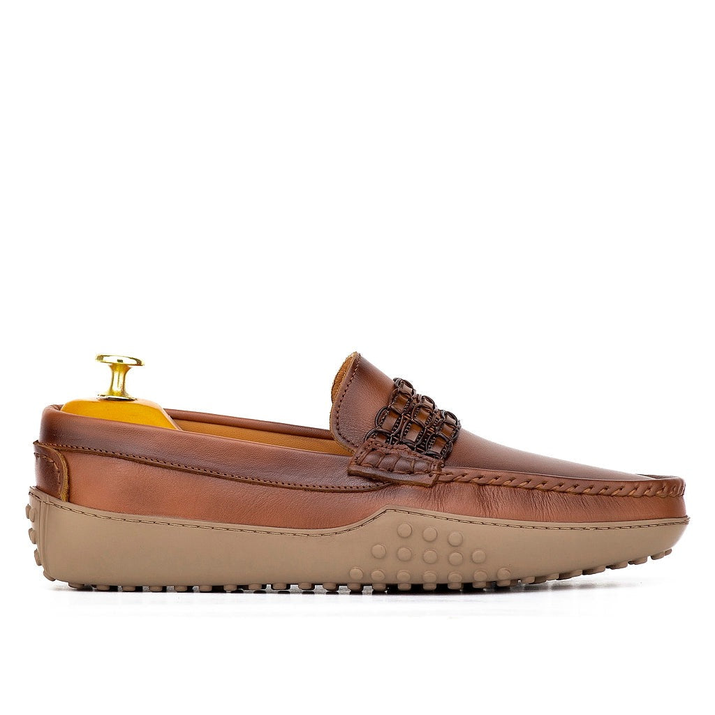 0114 Mocassins Homme en cuir marron