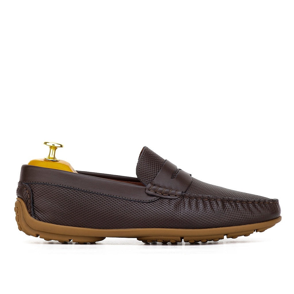 0195s Mocassins Homme en cuir marron fonce