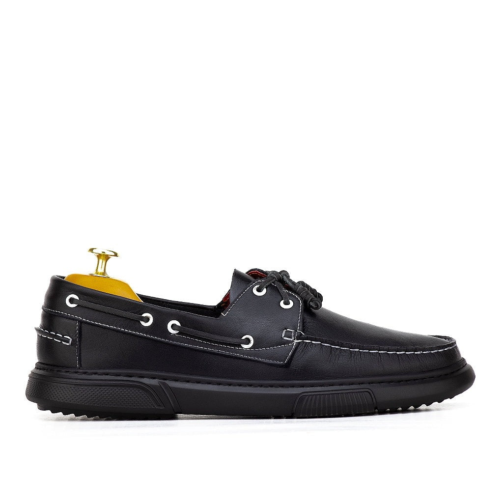 0187e chaussure boat homme en cuir noir