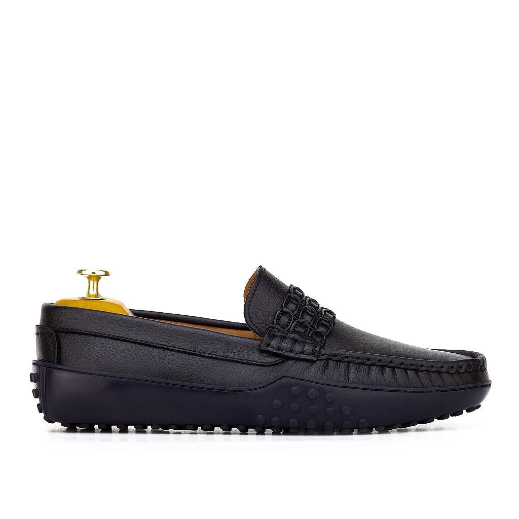 0114 Mocassins Homme en cuir noir