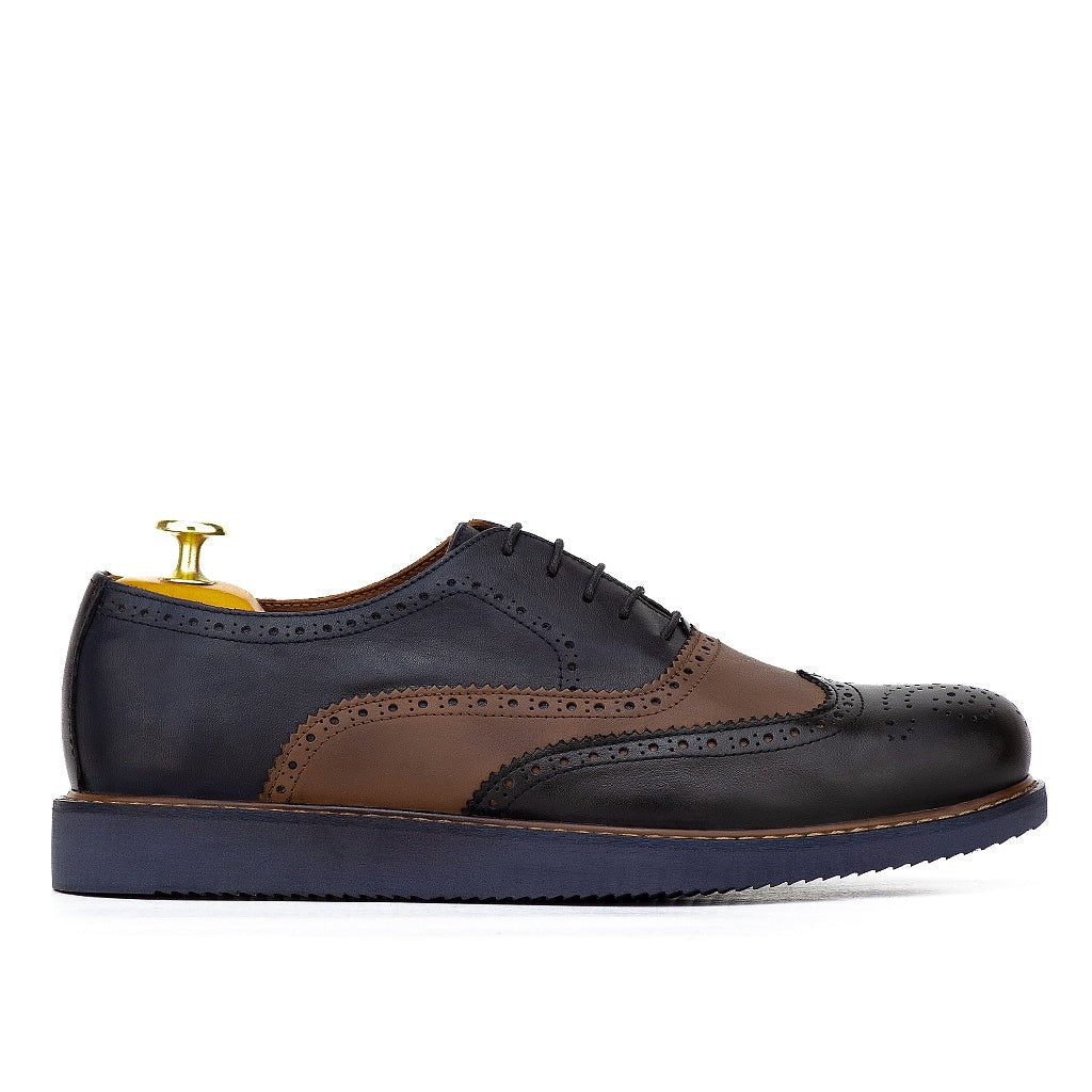 073 Chaussures Homme en cuir noir-marron
