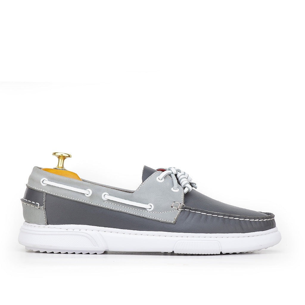 0187e chaussure boat homme en cuir gris