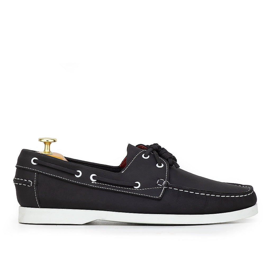 0187 chaussure boat homme en cuir nubuck noir