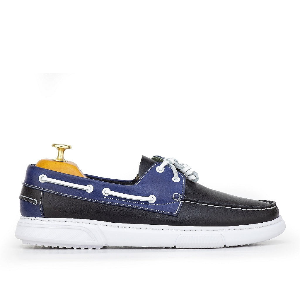 0187e chaussure boat homme en cuir bleu