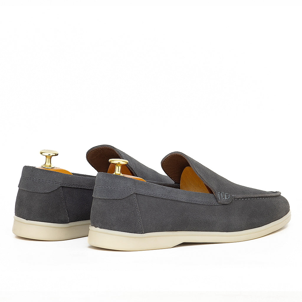 0110 Chaussures Homme Mocassins sports en cuir daim navy gris