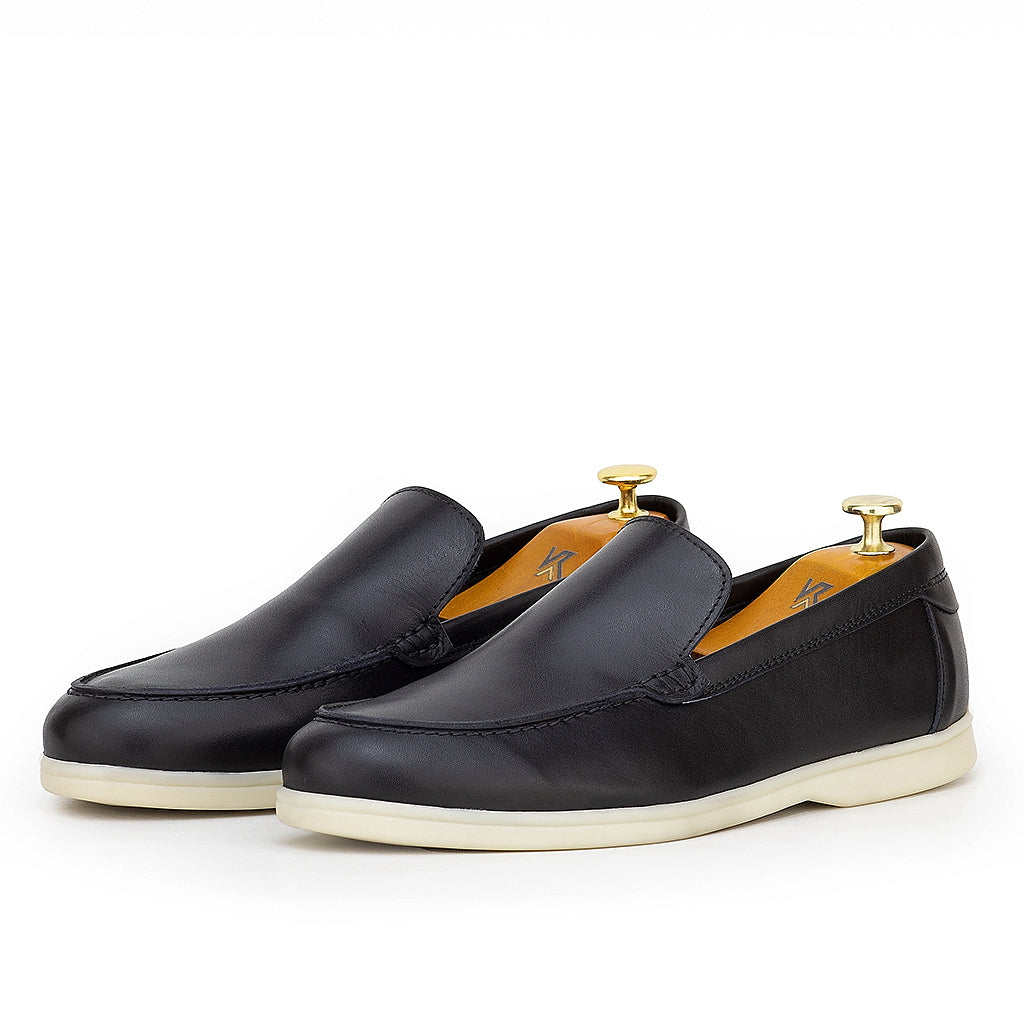 0110c Chaussures Homme Mocassins sports en cuir noir
