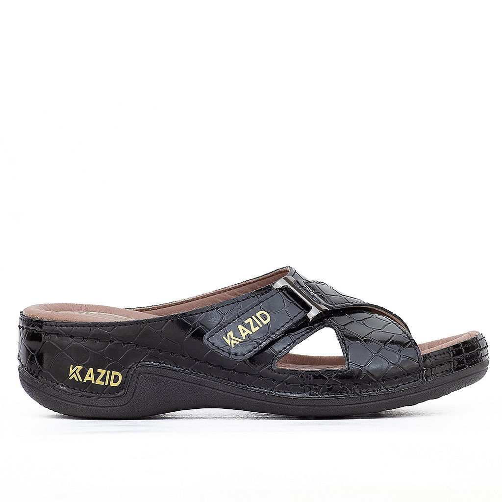 0621 sandale médical en cuir femme noir verni
