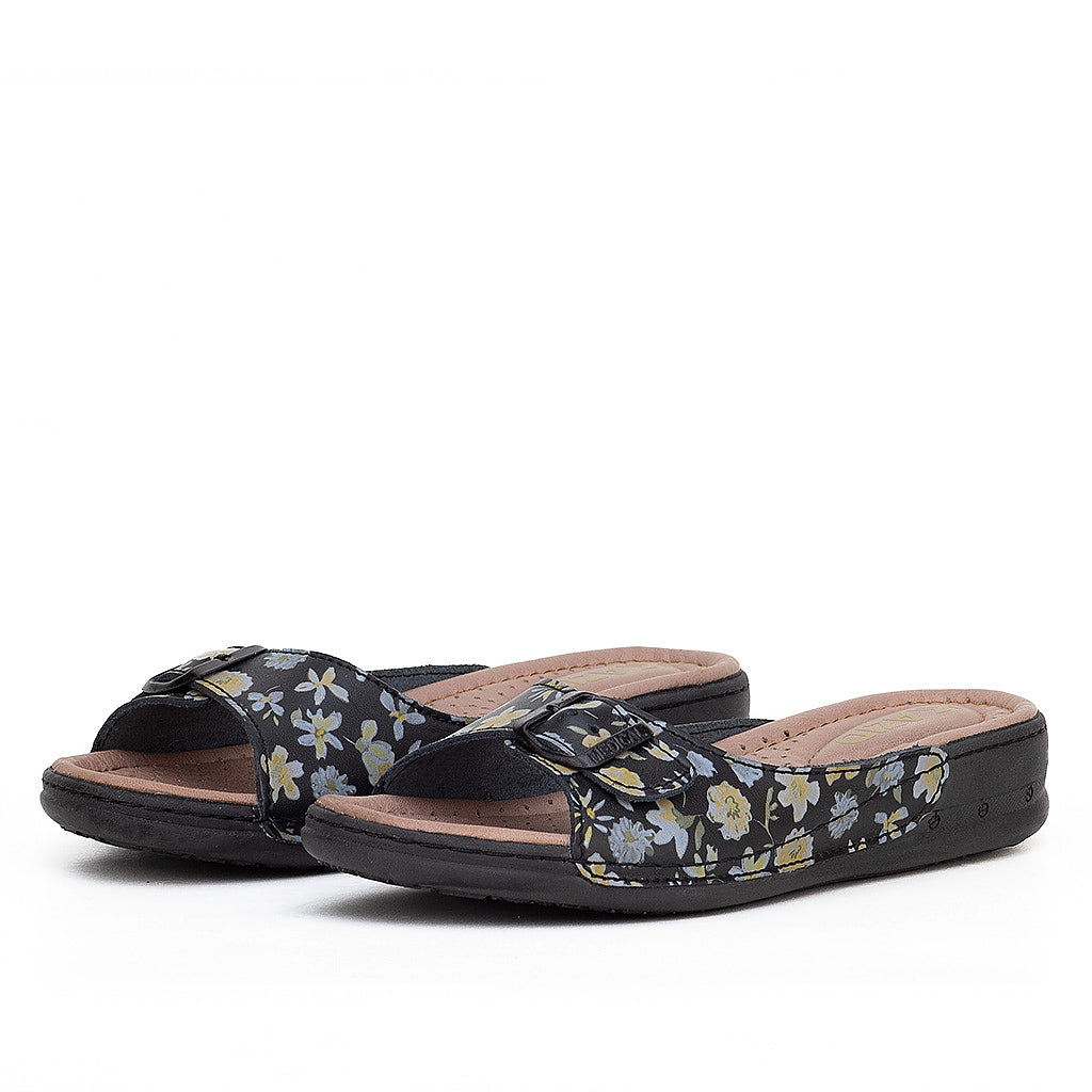 046 sandale médical en cuir femme noir
