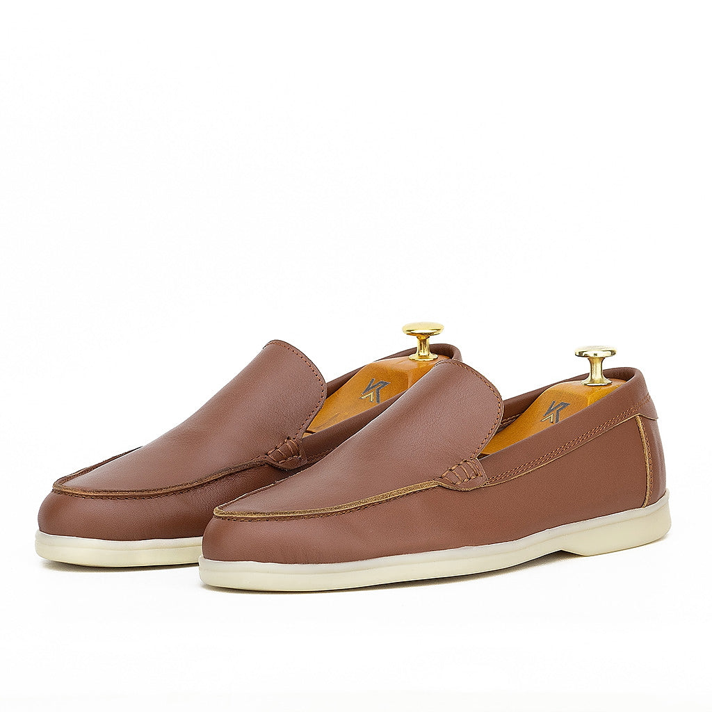 0110c Chaussures Homme Mocassins sports en cuir tabac