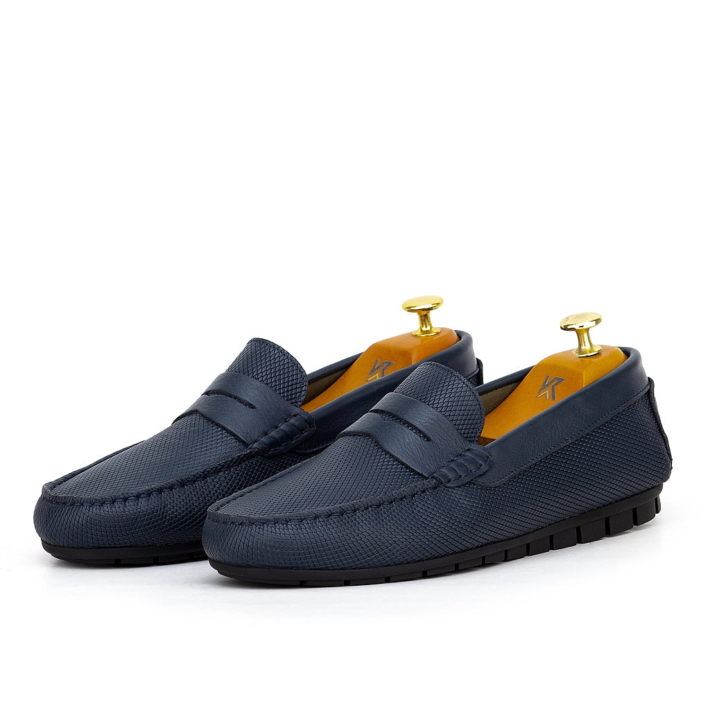 074s Mocassins Homme en cuir bleumarin