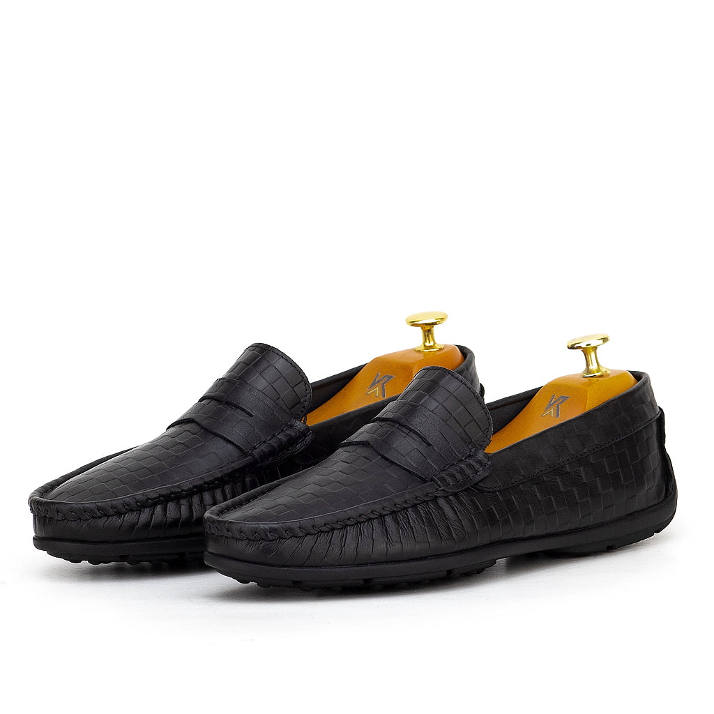 0195c Mocassins Homme en cuir noir