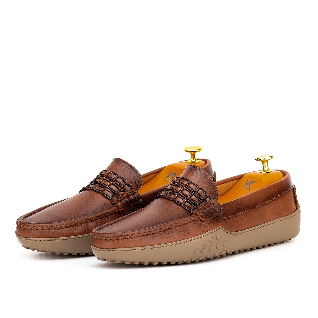 0114 Mocassins Homme en cuir marron