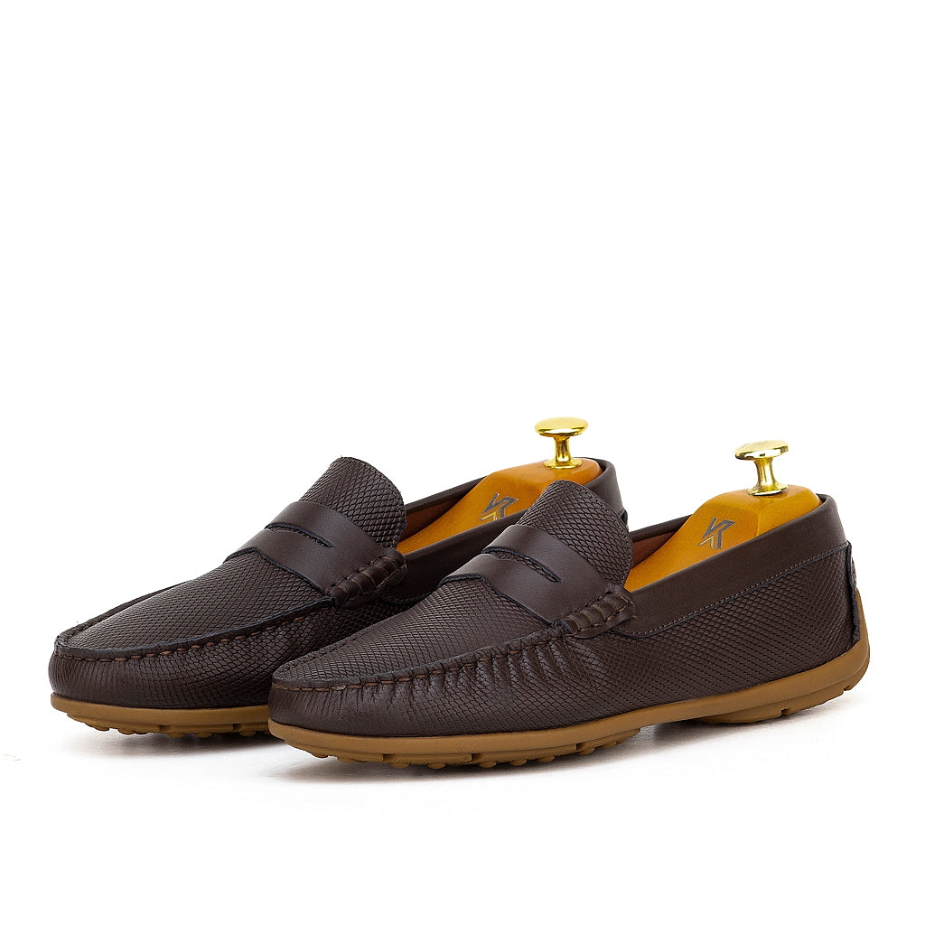 0195s Mocassins Homme en cuir marron fonce