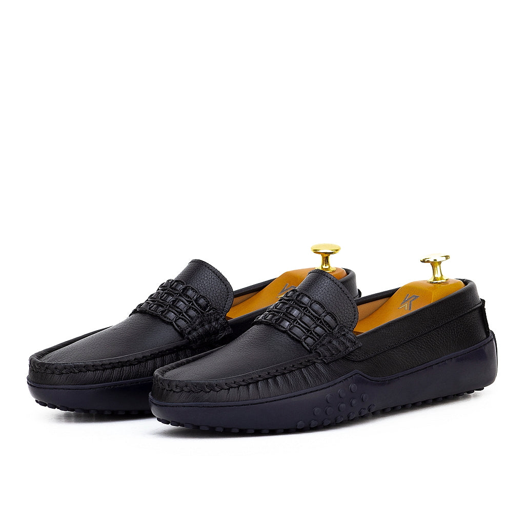 0114 Mocassins Homme en cuir noir