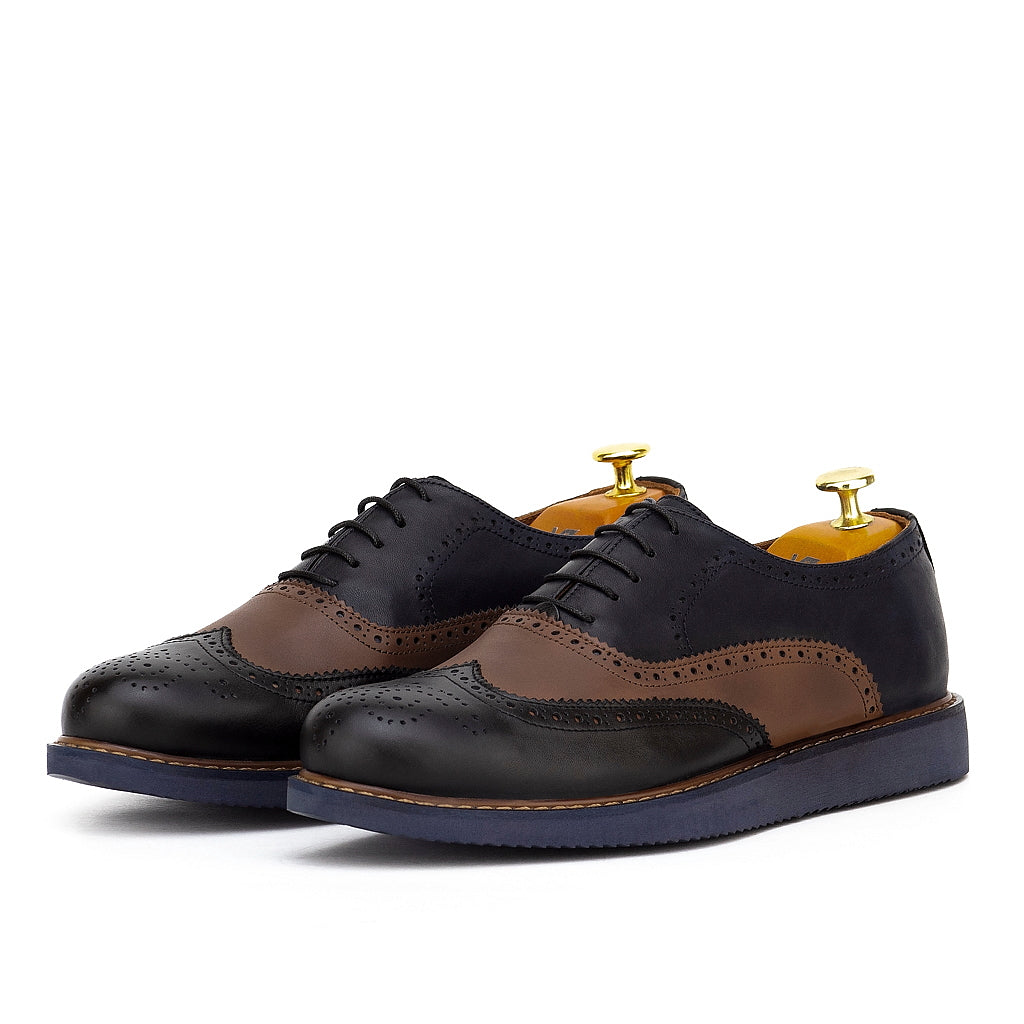 073 Chaussures Homme en cuir noir-marron