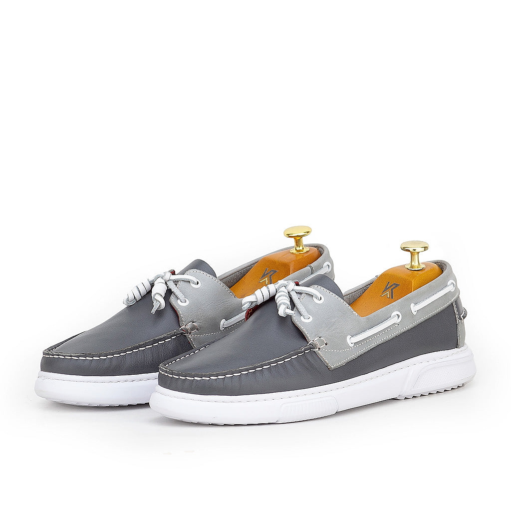 0187e chaussure boat homme en cuir gris