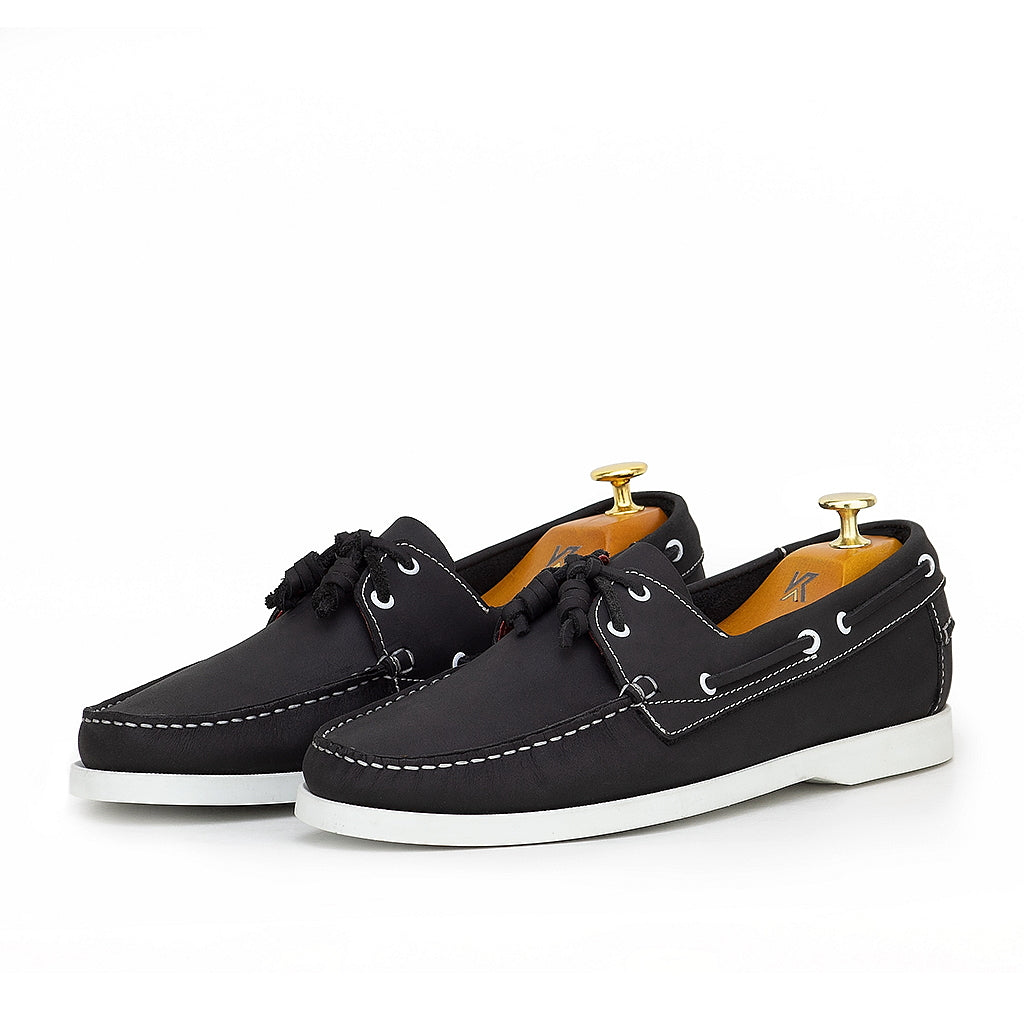 0187 chaussure boat homme en cuir nubuck noir