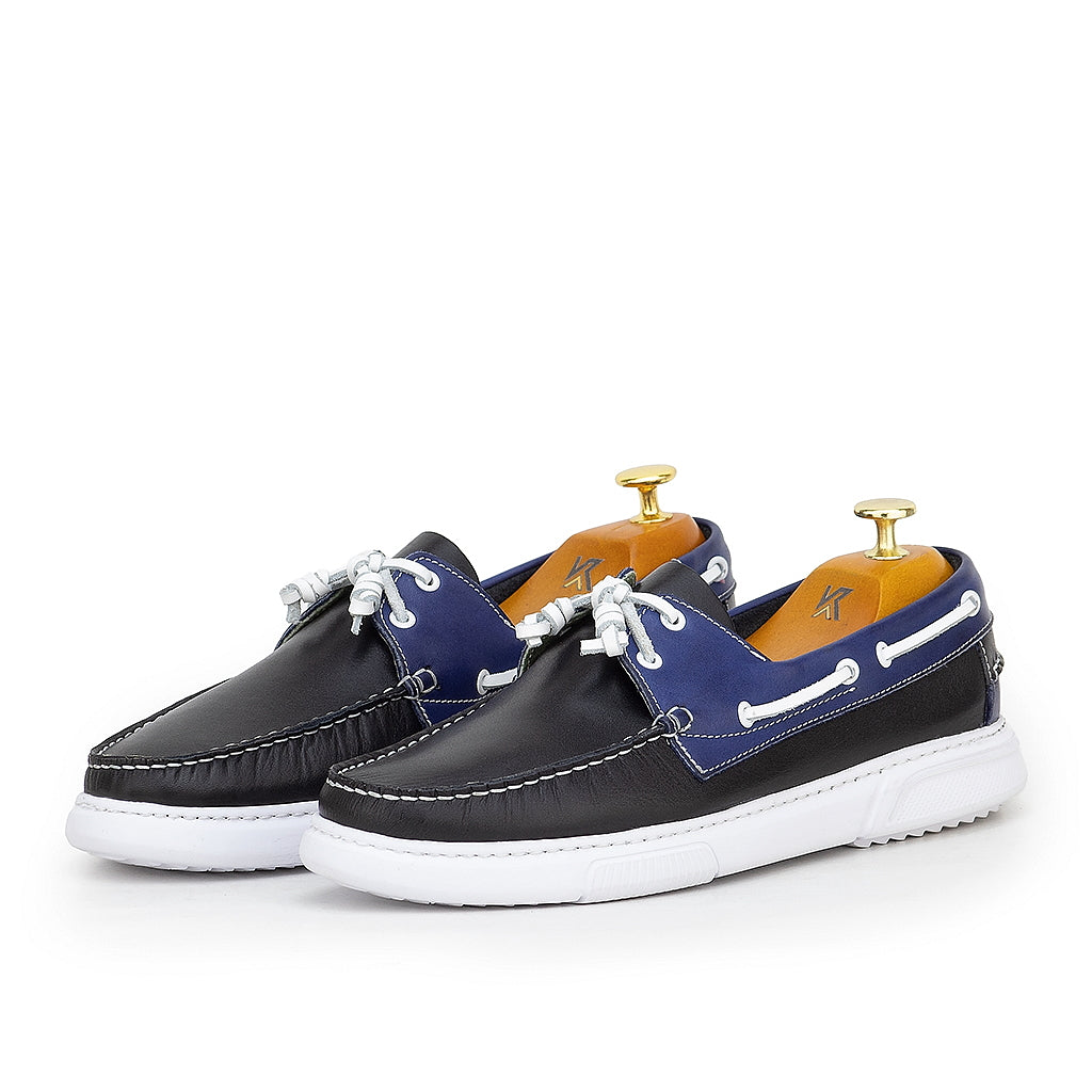 0187e chaussure boat homme en cuir bleu