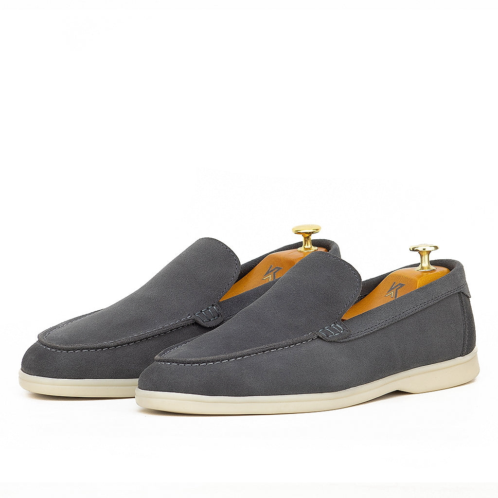 0110 Chaussures Homme Mocassins sports en cuir daim navy gris