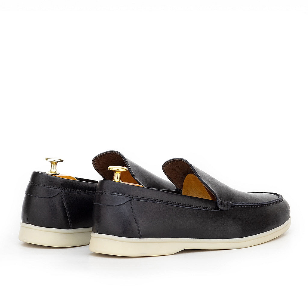 0110c Chaussures Homme Mocassins sports en cuir noir