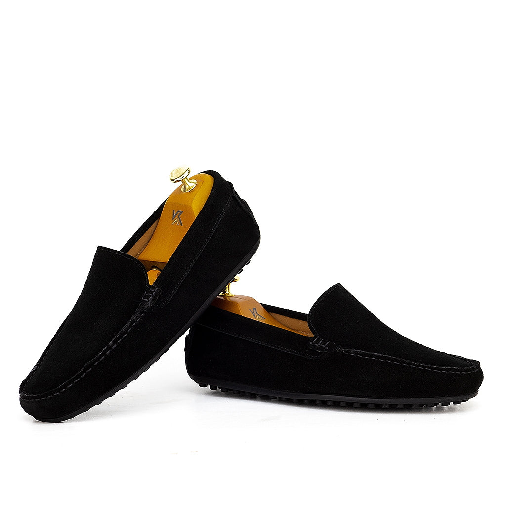 086 Chaussures Homme Mocassins sports en cuir daim noir