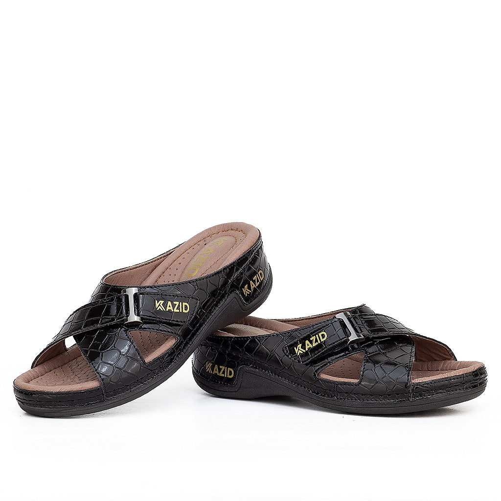 0621 sandale médical en cuir femme noir verni