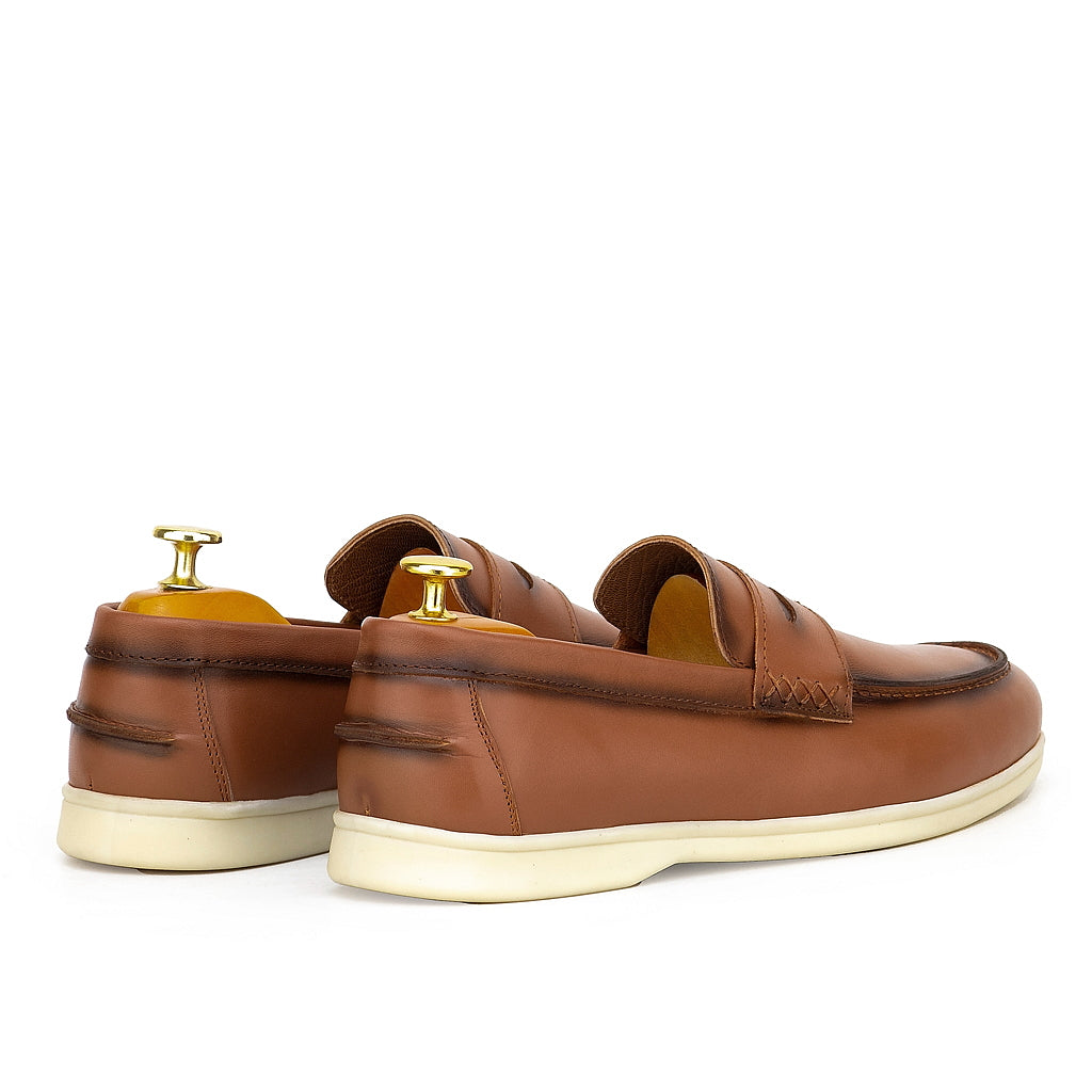 0109c Chaussures Homme Mocassins sports en cuir tabac