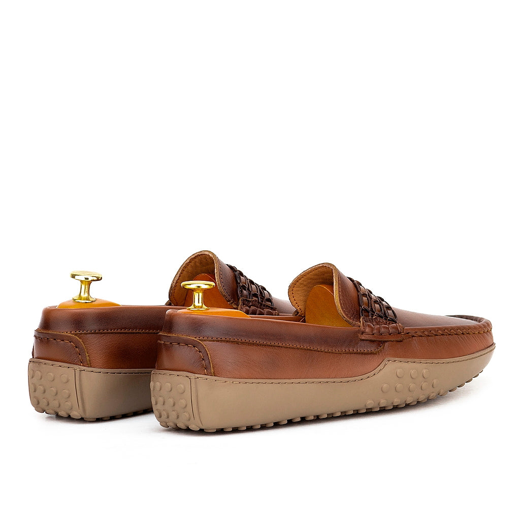 0114 Mocassins Homme en cuir marron