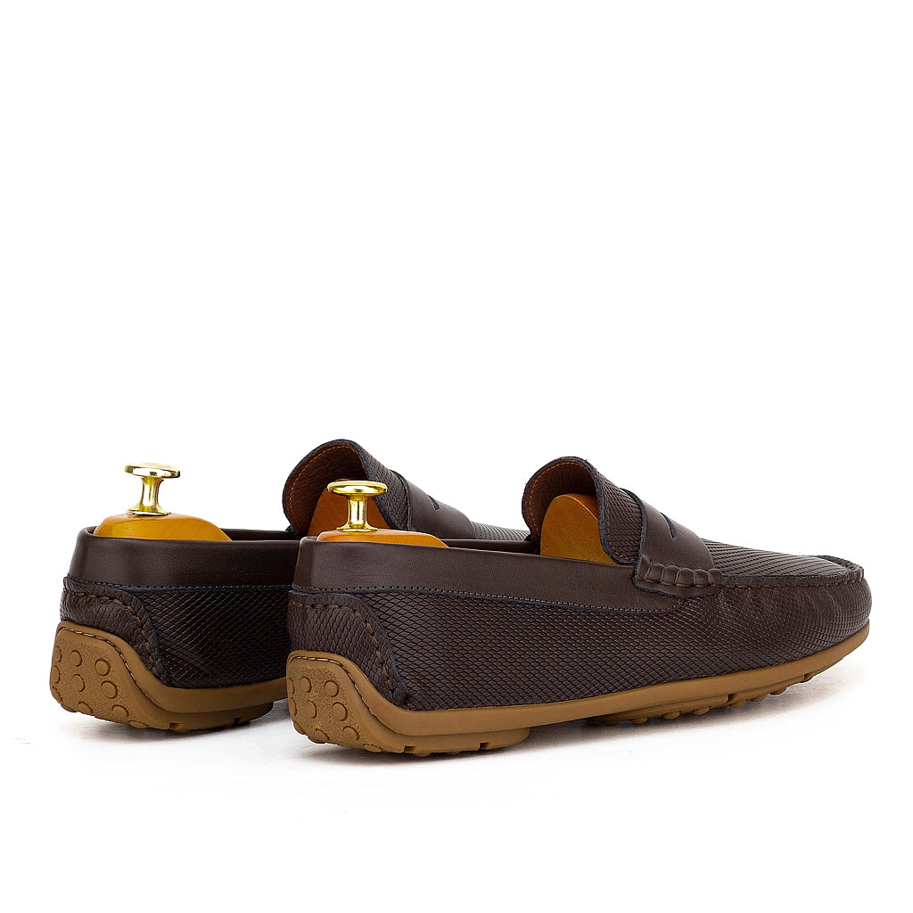 0195s Mocassins Homme en cuir marron fonce