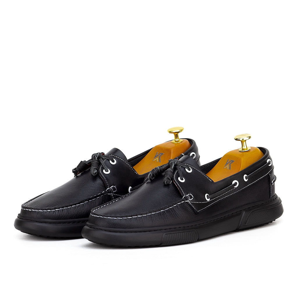 0187e chaussure boat homme en cuir noir