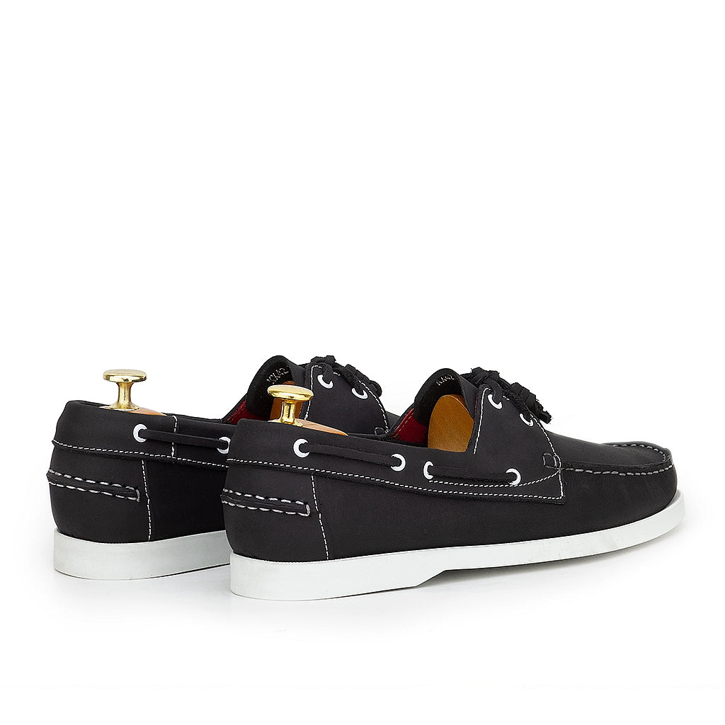 0187 chaussure boat homme en cuir nubuck noir