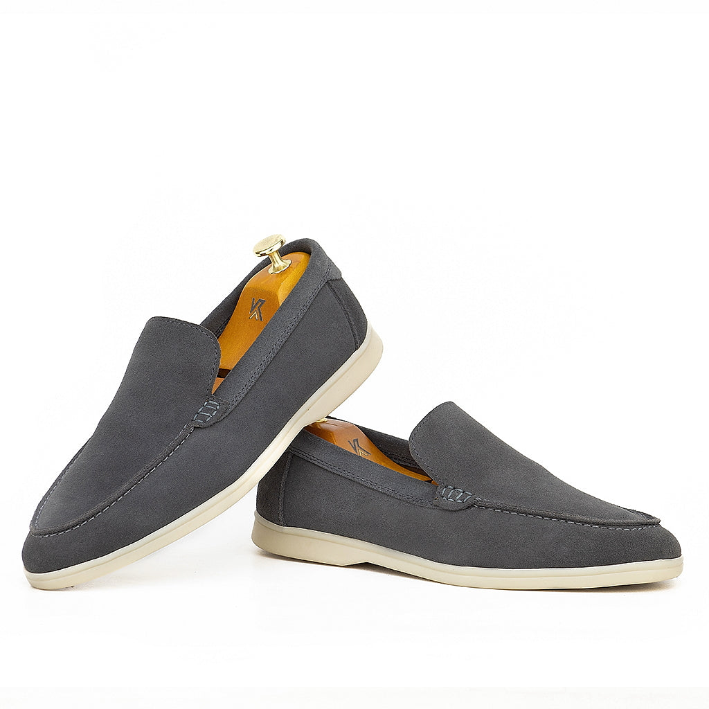 0110 Chaussures Homme Mocassins sports en cuir daim navy gris