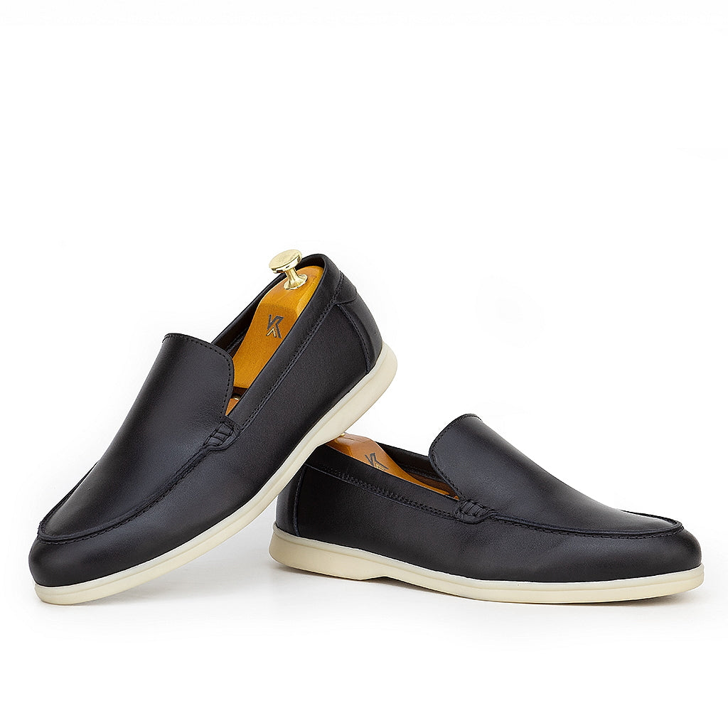 0110c Chaussures Homme Mocassins sports en cuir noir