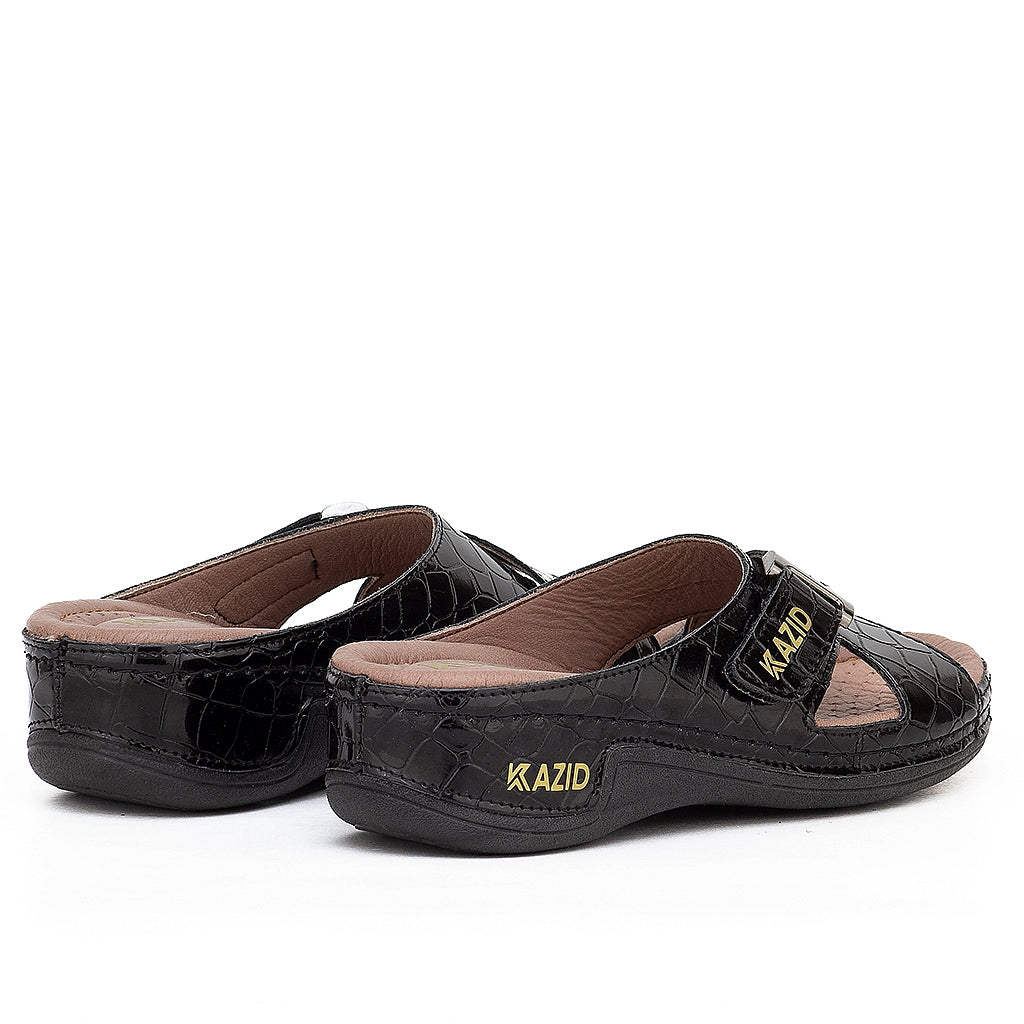 0621 sandale médical en cuir femme noir verni
