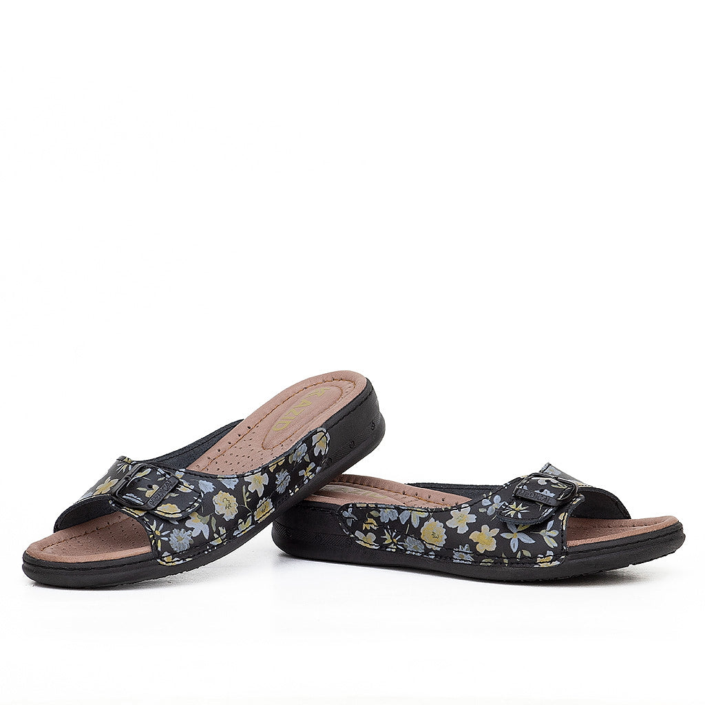 046 sandale médical en cuir femme noir