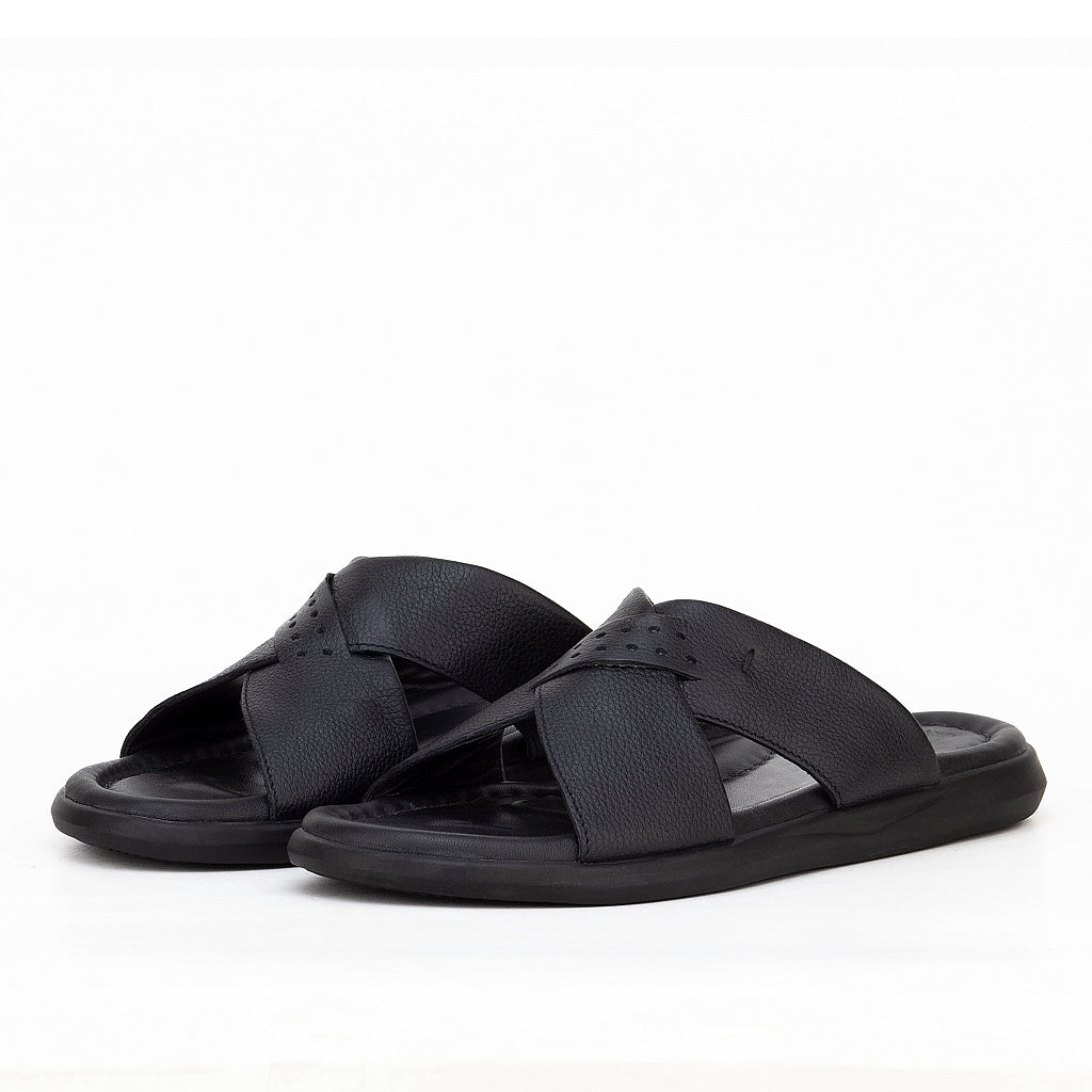 036 sandale confort en cuir homme noir