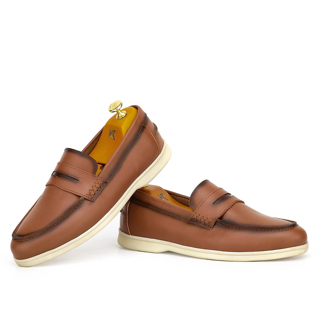 0109c Chaussures Homme Mocassins sports en cuir tabac
