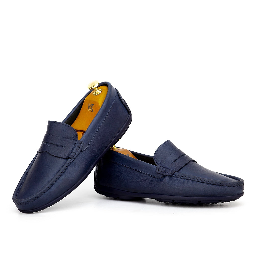 0195 Chaussures Homme Mocassins sports en cuir bleu-marin
