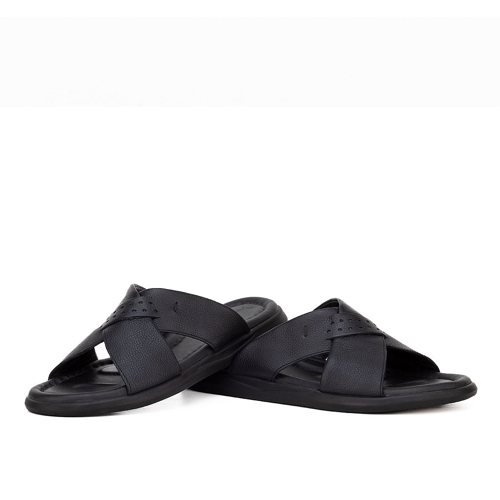 036 sandale confort en cuir homme noir
