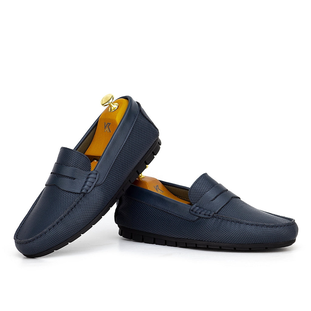 074s Mocassins Homme en cuir bleumarin