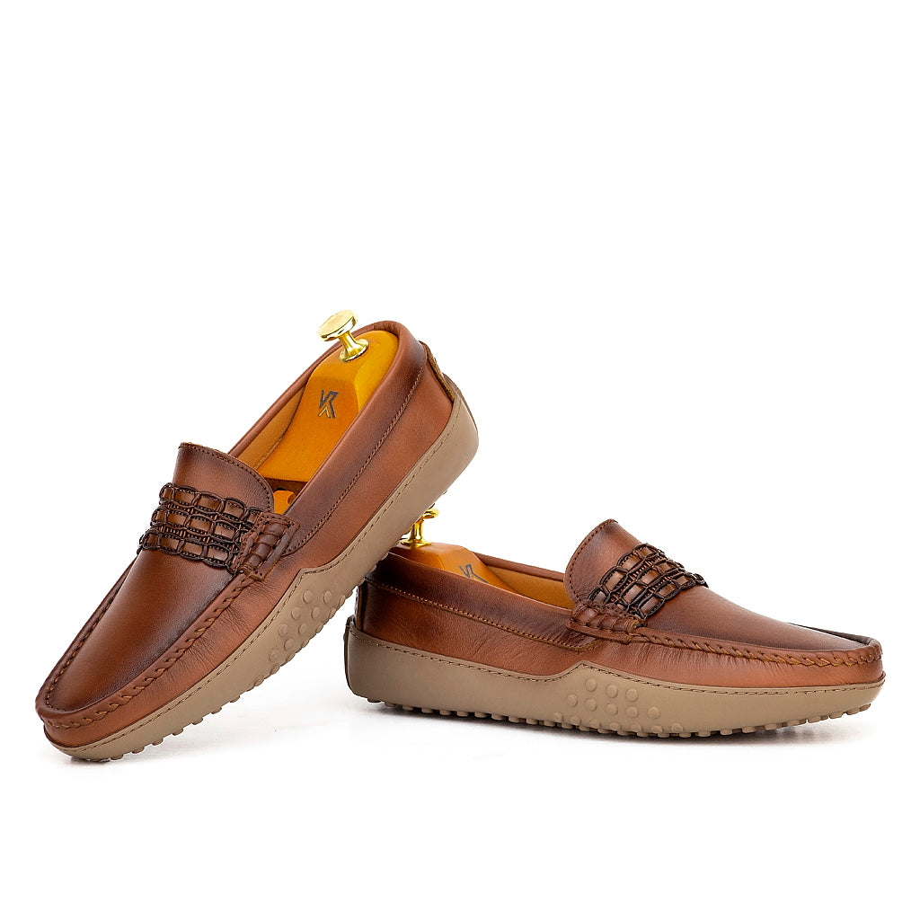 0114 Mocassins Homme en cuir marron