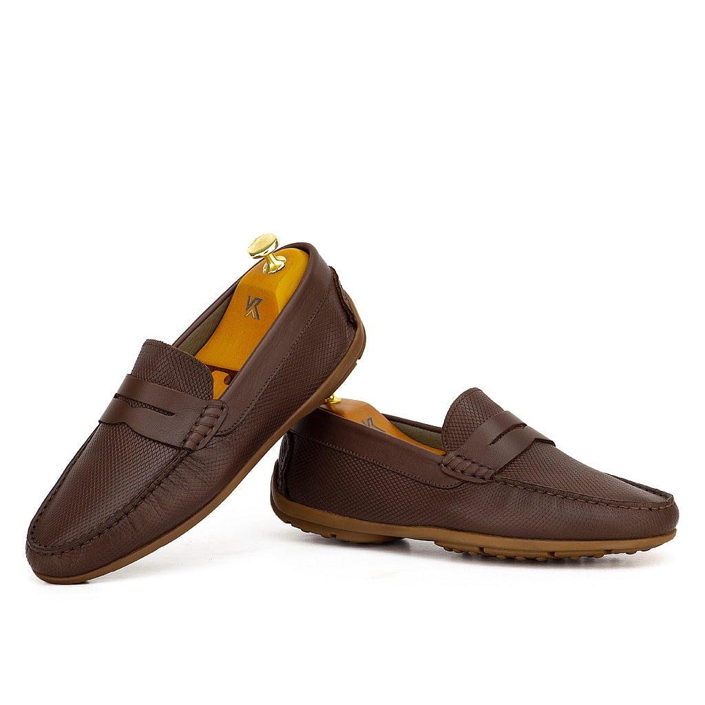0195s Mocassins Homme en cuir marron caramel