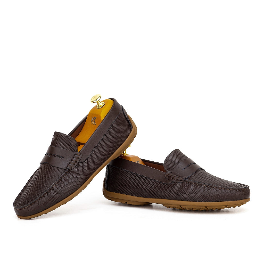 0195s Mocassins Homme en cuir marron fonce